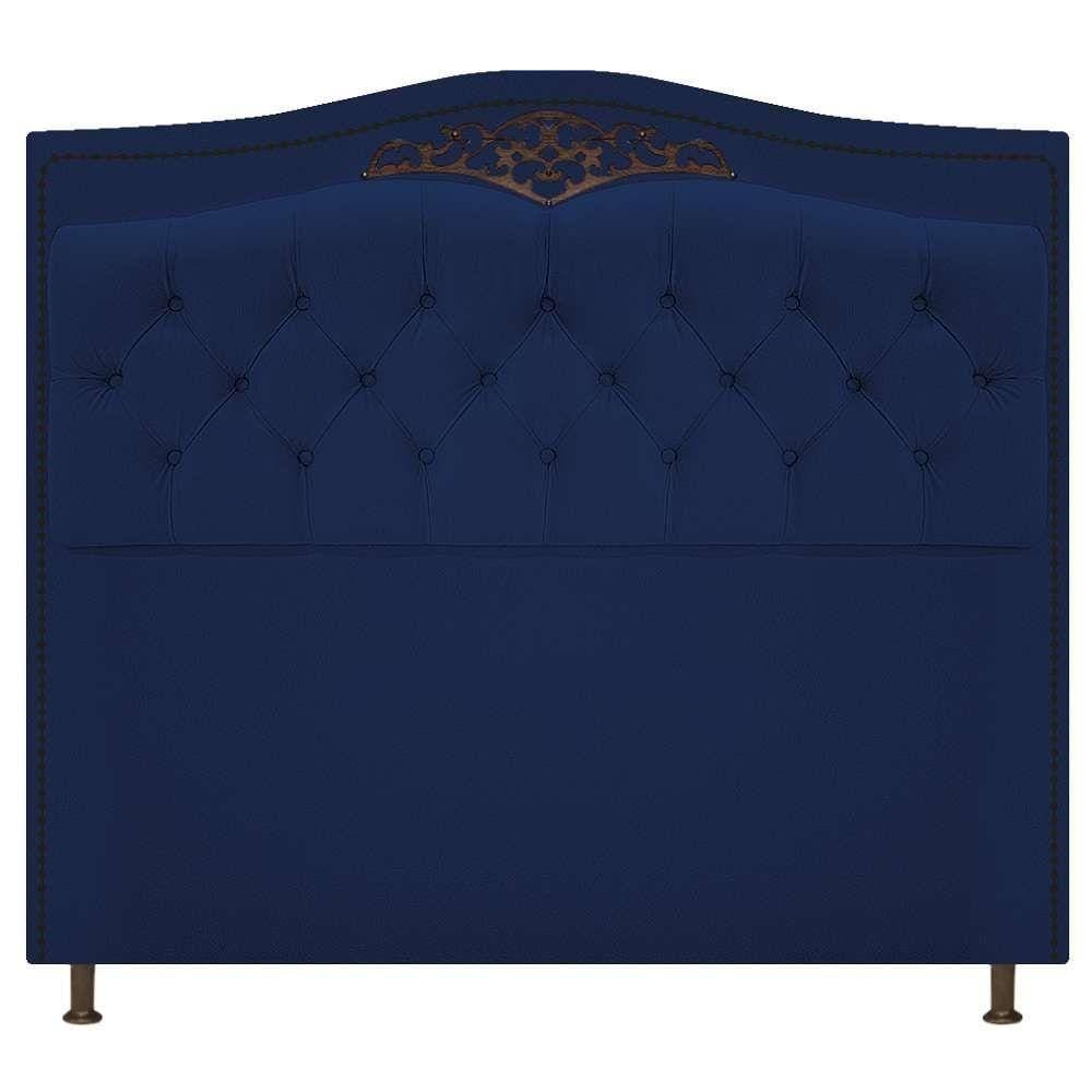 Cabeceira Estofada Yasmim 140 Cm Casal Suede Azul Marinho