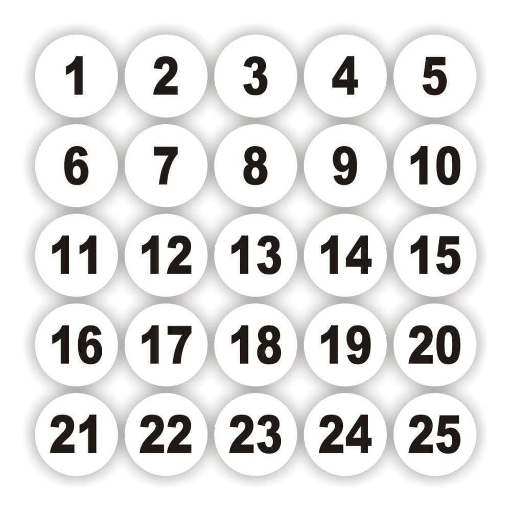 Adesivos Numerados 1 A 50 Redondo Fundo Branco Medida 5Cm