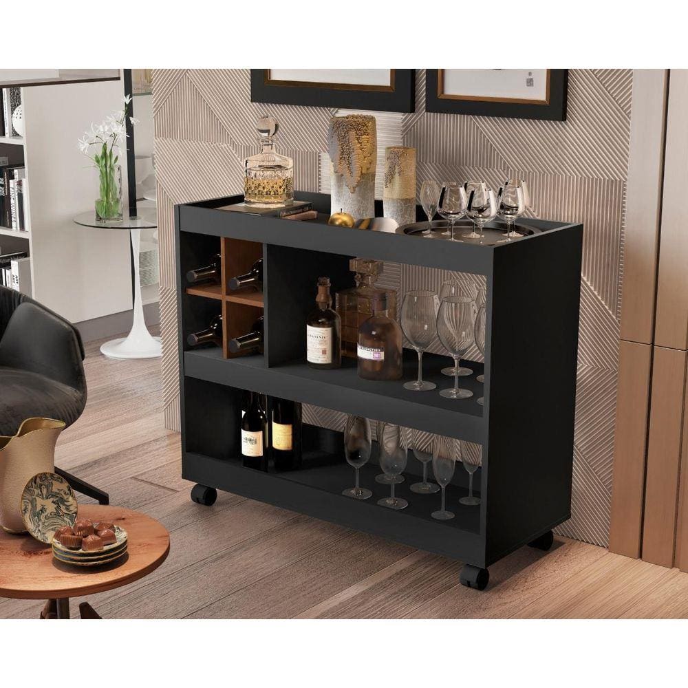 Aparador Com Adega Sala Bar Jb 4050 Luxo Preto/Caramelo Comprar Móveis Em Casa