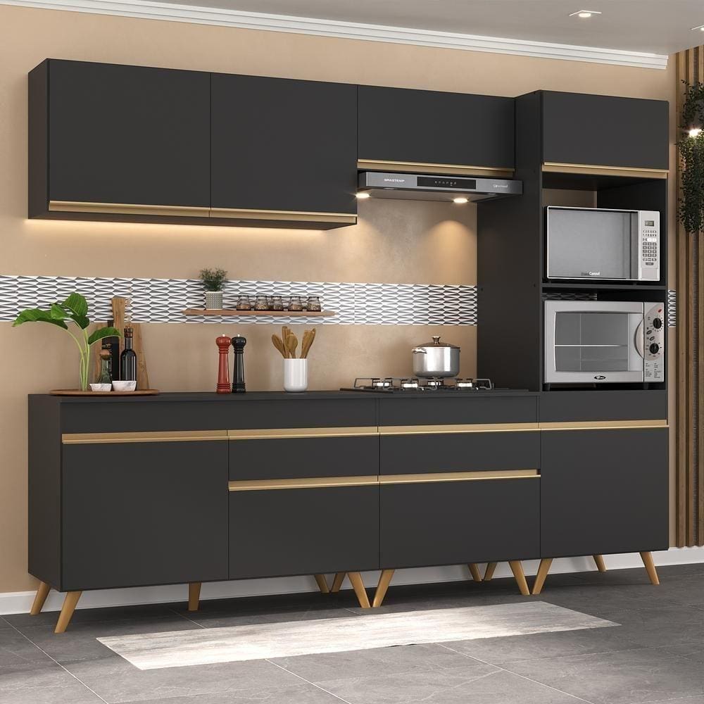Cozinha Completa 5 peças c/ Armário e Balcão MP3713 Veneza GB Preta