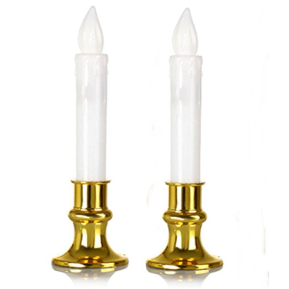 Kit 2 Velas de Natal Led com Castiçal Dourado Decoração Mesa