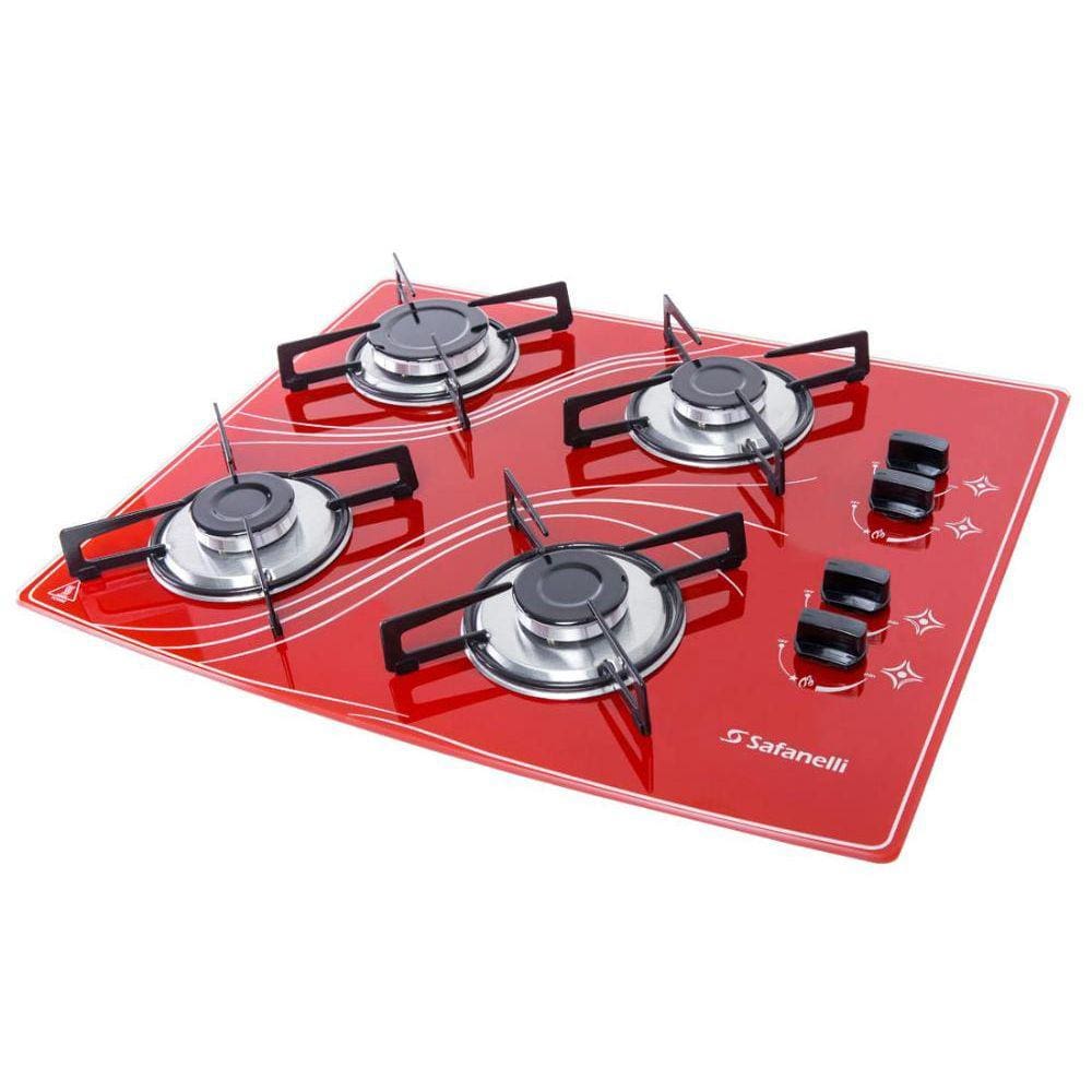 Cooktop 4 Bocas Safanelli Vermelho a Gás GLP Superautomático