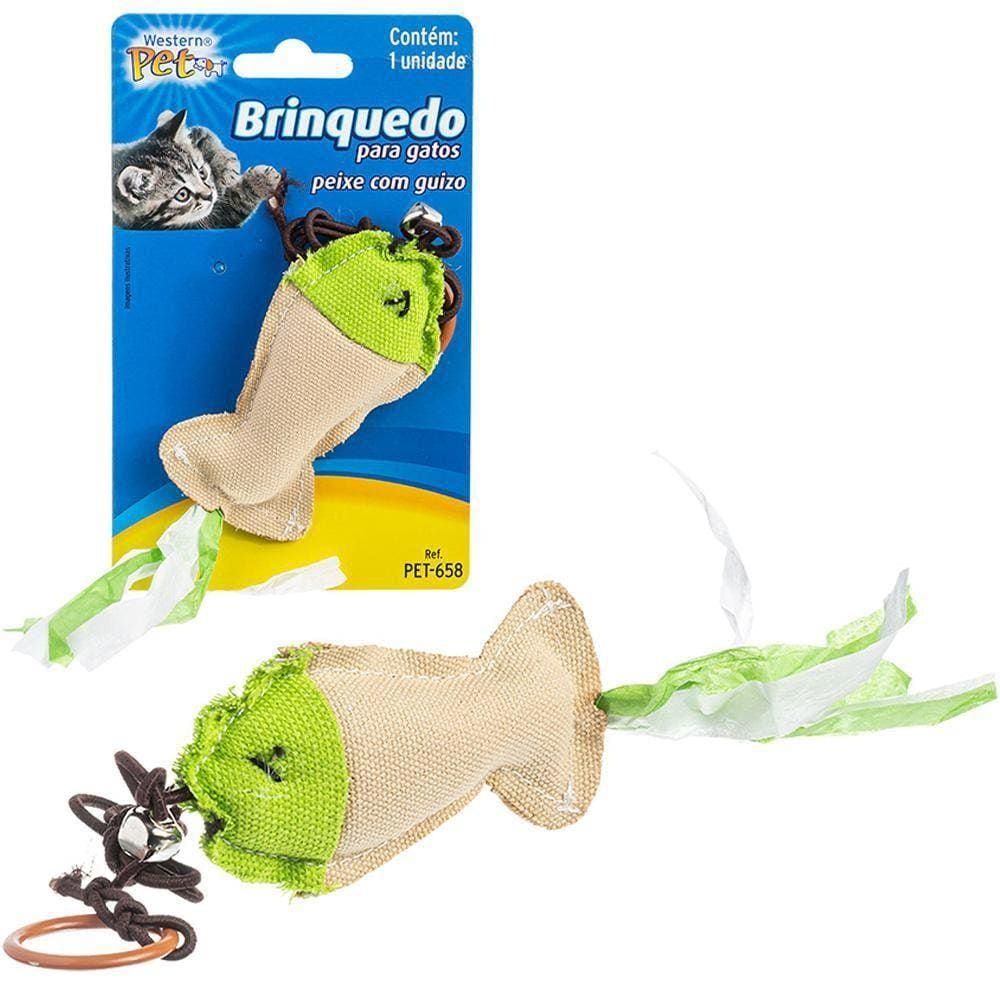 Brinquedo Para Gato Peixe De Poliester Guizo +Argola 27Cm
