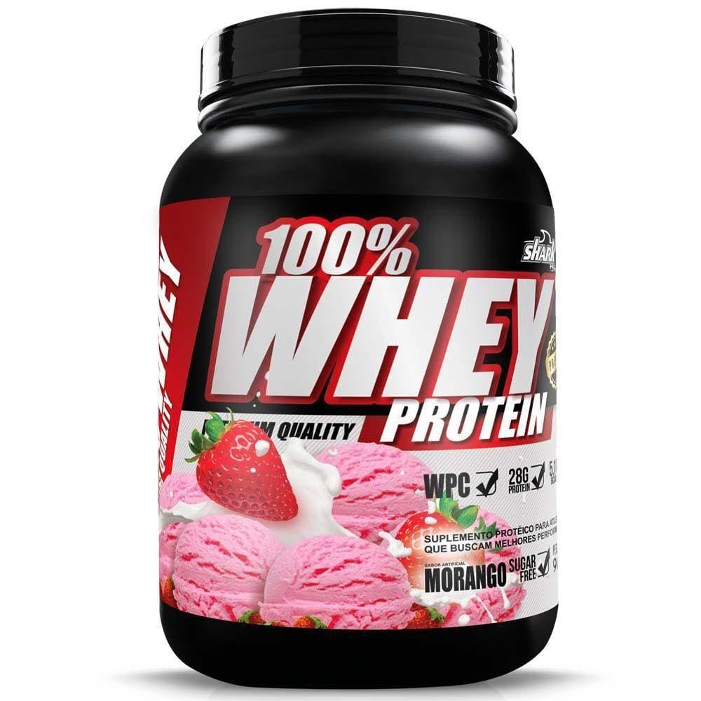 100% Whey Protein Shark Pro 900G Massa Muscular Morango