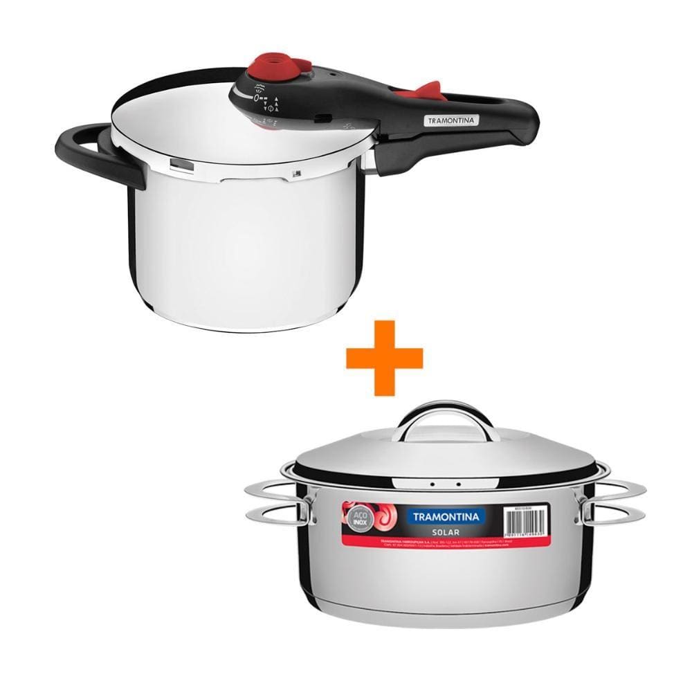 KIT - Panela de pressão inox 6L Solar + Panela Inox Fundo Triplo Solar 4,7L - Tramontina