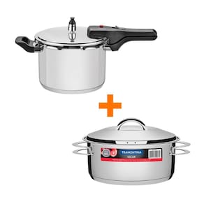 KIT - Panela de pressão inox 4,5L Brava + Panela Inox Fundo Triplo 4,7L - Tramontina