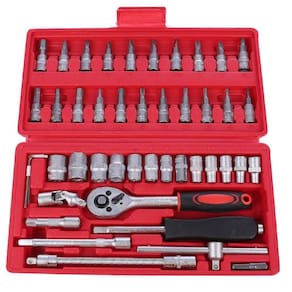 Kit Jogo Soquetes + Chaves Catraca 1/4` 46Pç