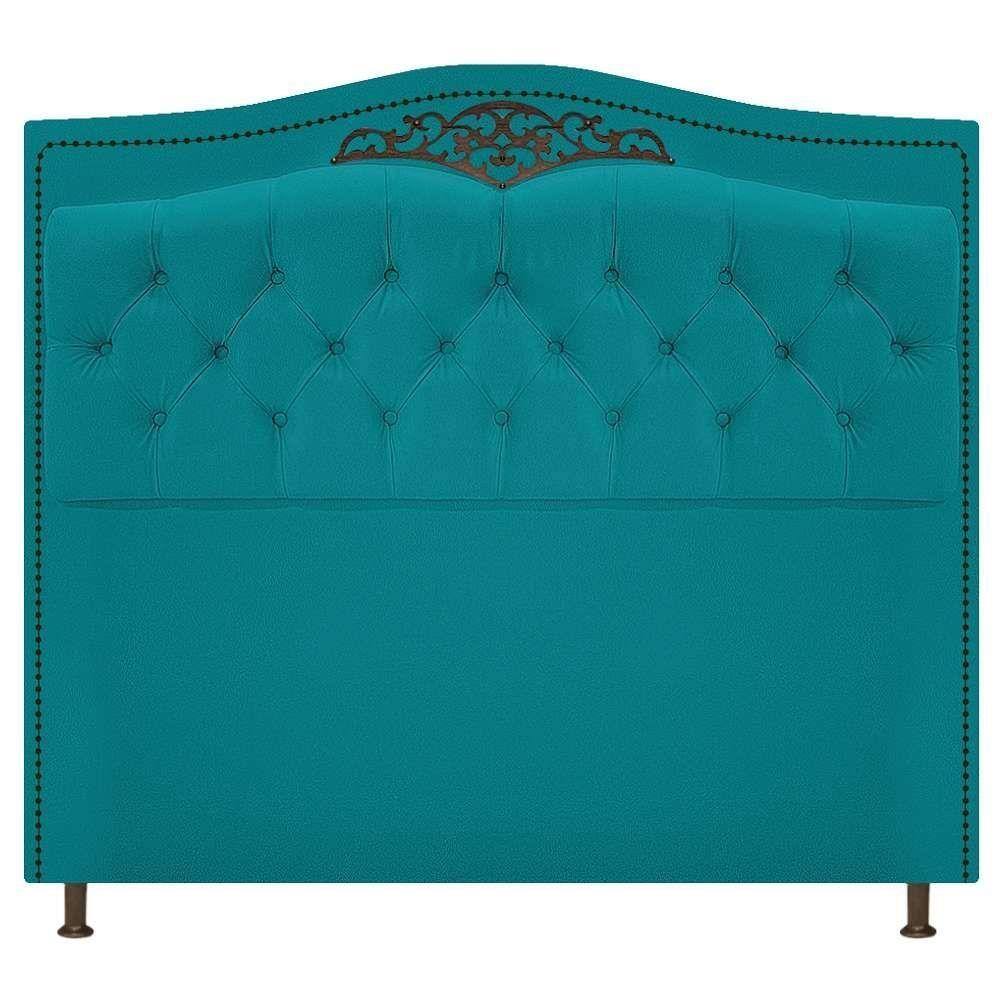 Cabeceira Estofada Yasmim 140 Cm Casal Suede Azul Turquesa