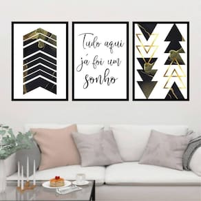Kit 3 Quadros Decorativos Tudo Aqui Já Foi Um Sonho 34x23cm