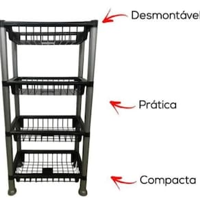 Organizador Fruteira 4 Andares Preta Cinza Empilhável