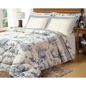 Jogo De Cama Queen Porcelana 180 Fios Palha E Azul 4 Peças