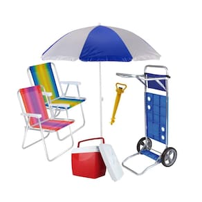 Kit Praia Carrinho Com Avanço + 2 Cadeira Alta + Guarda Sol + Caixa Térmica + Saca Areia - Mor