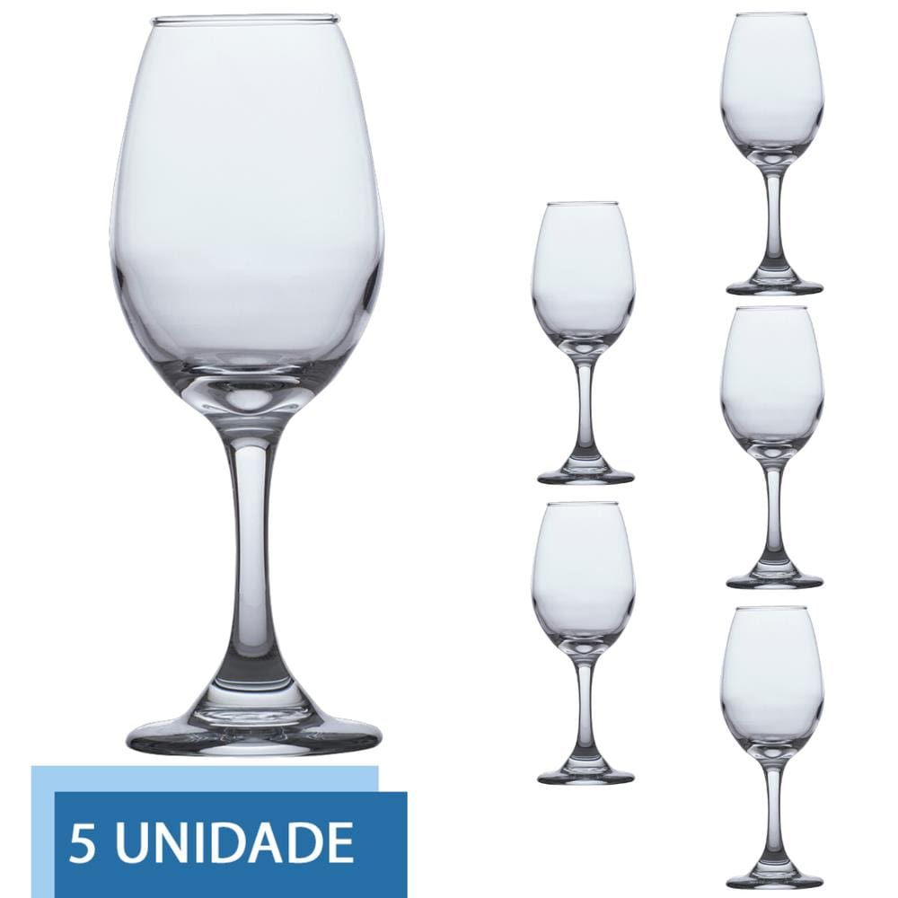 Jogo de Taças de Vidro Água E Vinho Tinto 318ml Luxo - 5 UN