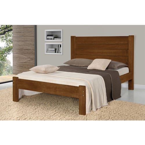 imagem-Cama Casal de Madeira Maciça Castanho Lara - Marrom