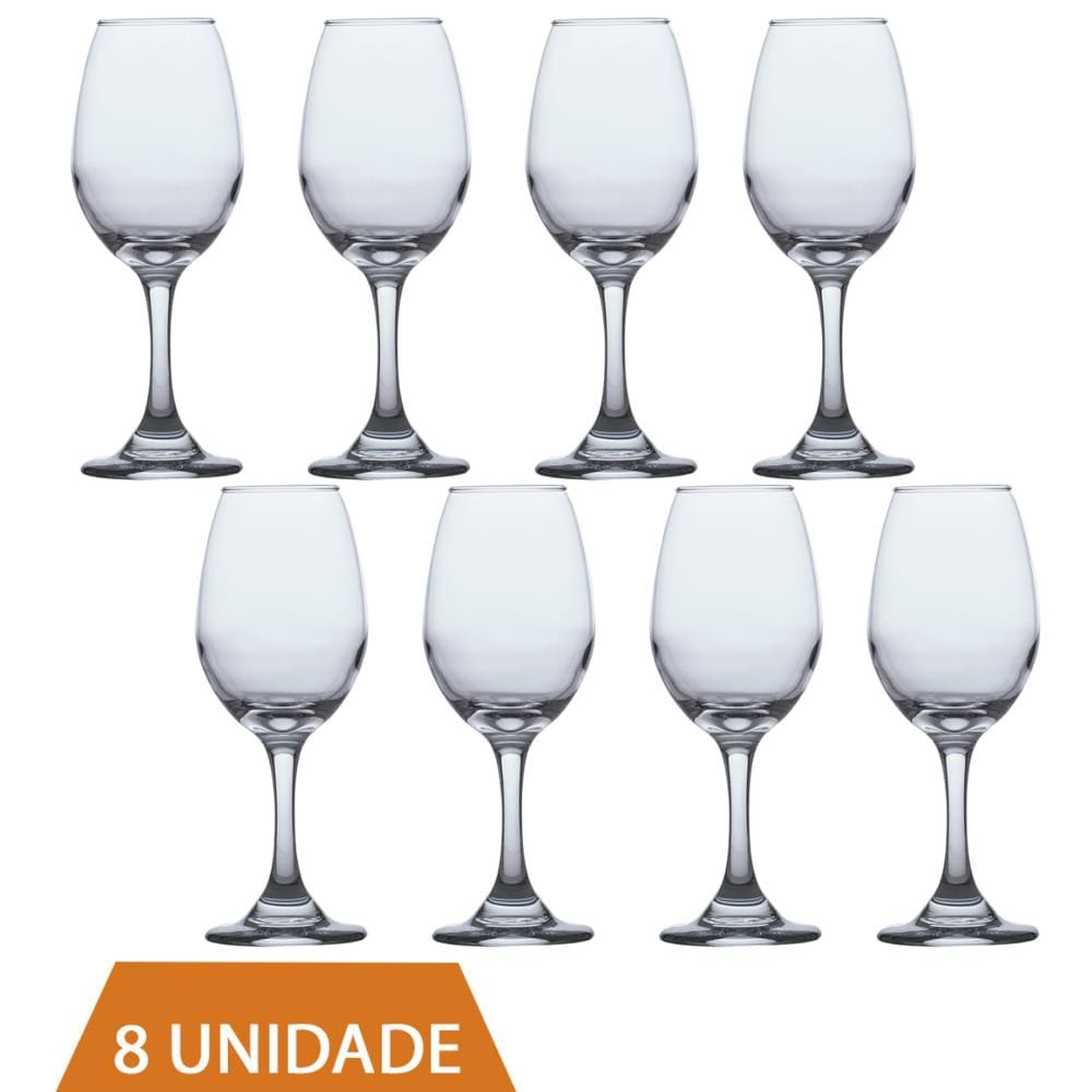 Conjunto Taças de Vidro 318ml Agua e vinho Tinto Luxo 8 Un