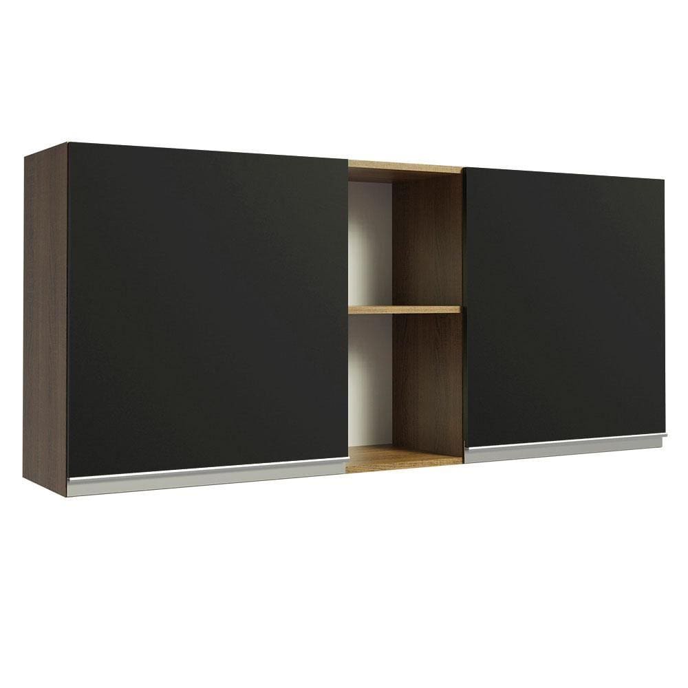 Armário Aéreo Madesa Glamy 150 cm 2 Portas e 2 Nichos - Rustic/Preto