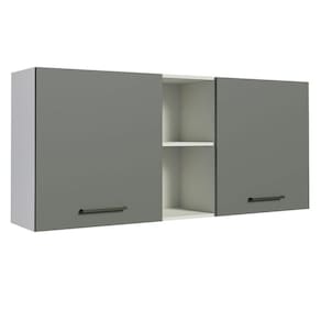 Armário Aéreo Madesa Agata 150 cm 2 Portas e 2 Nichos - Branco/Cinza