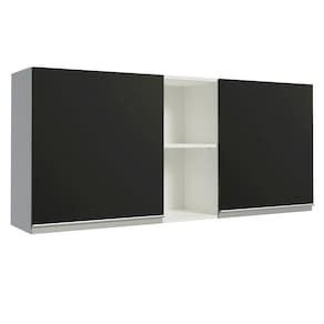 Armário Aéreo Madesa Glamy 150 cm 2 Portas e 2 Nichos - Branco/Preto