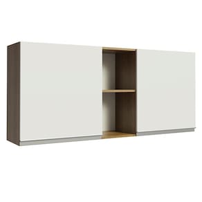 Armário Aéreo Madesa Glamy 150 cm 2 Portas e 2 Nichos - Rustic/Branco