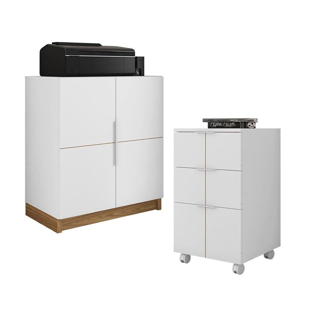Kit Escritório Armário Baixo Com Gaveteiro Branco Caemmun