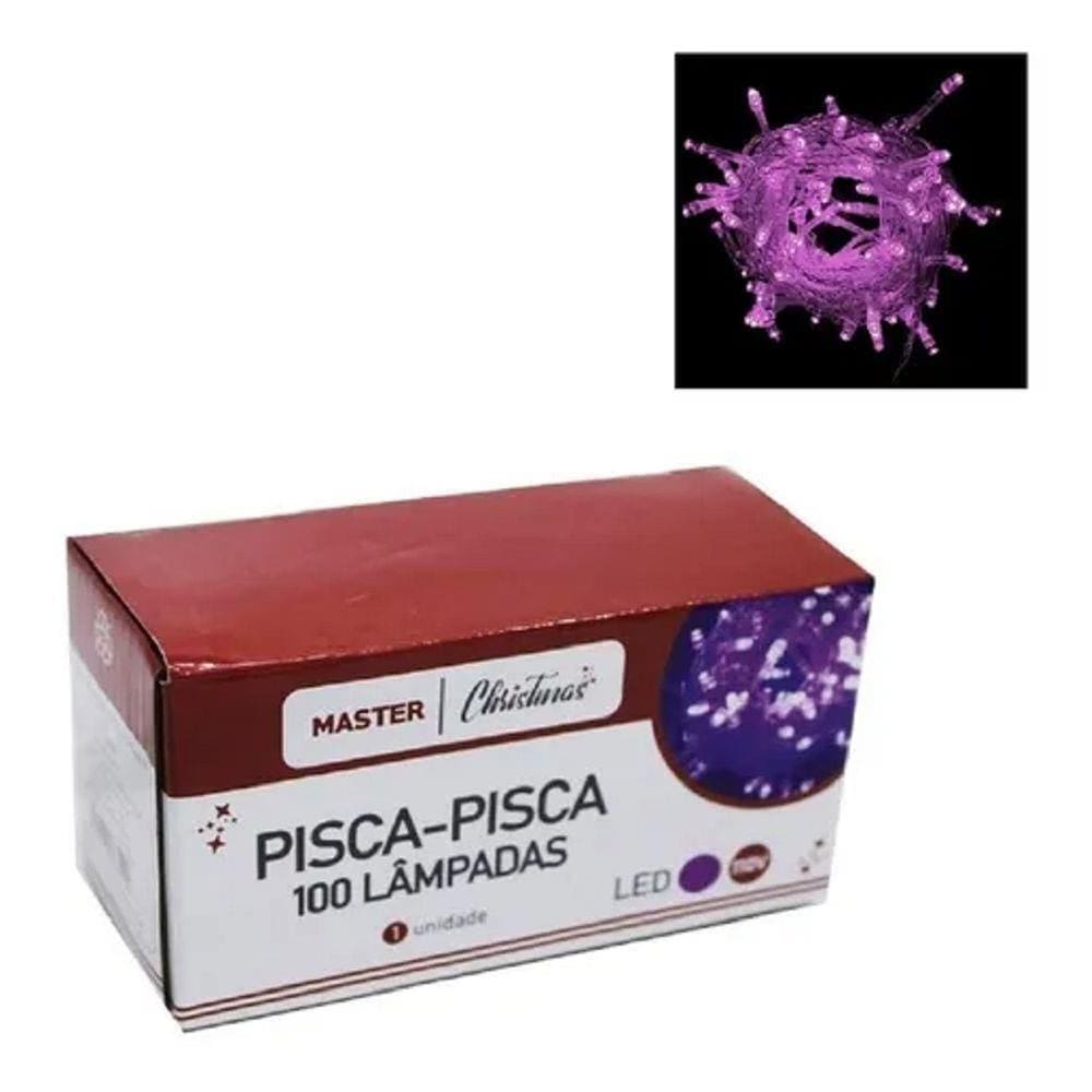 Pisca-Pisca De Natal 100 Lâmpadas Led Lilás Fio Transp 127v