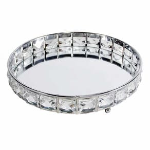Bandeja Decorativa Redonda Prata Cristal com Espelho 21cm KV0252 BTC
