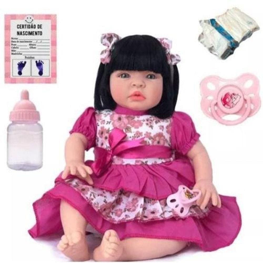 Boneca Bebê Tipo Reborn Realista - Kit Acessórios Chupeta Ma