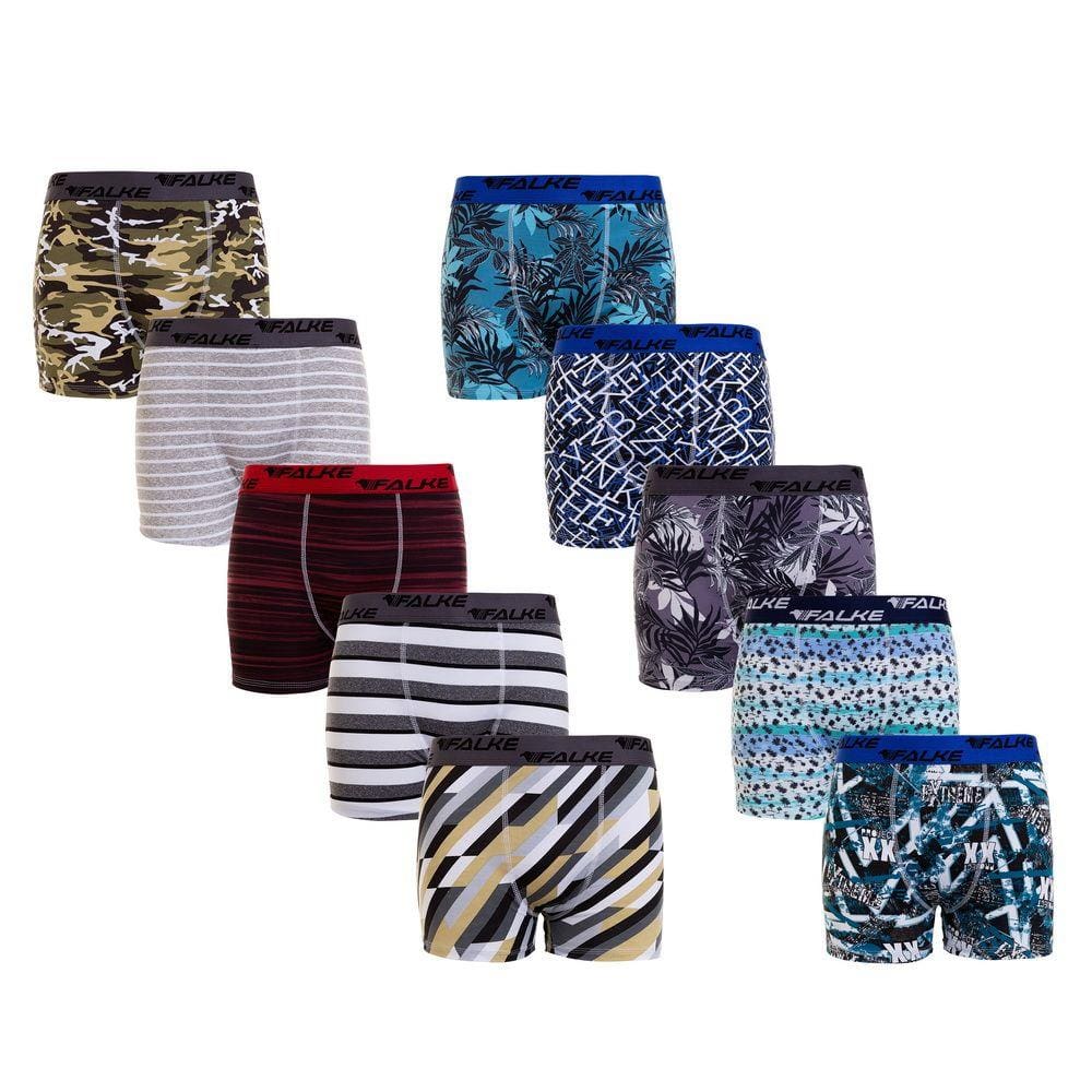 Kit 10 Cueca Boxer Falke MicroFibra Cores Estampadas Variadas