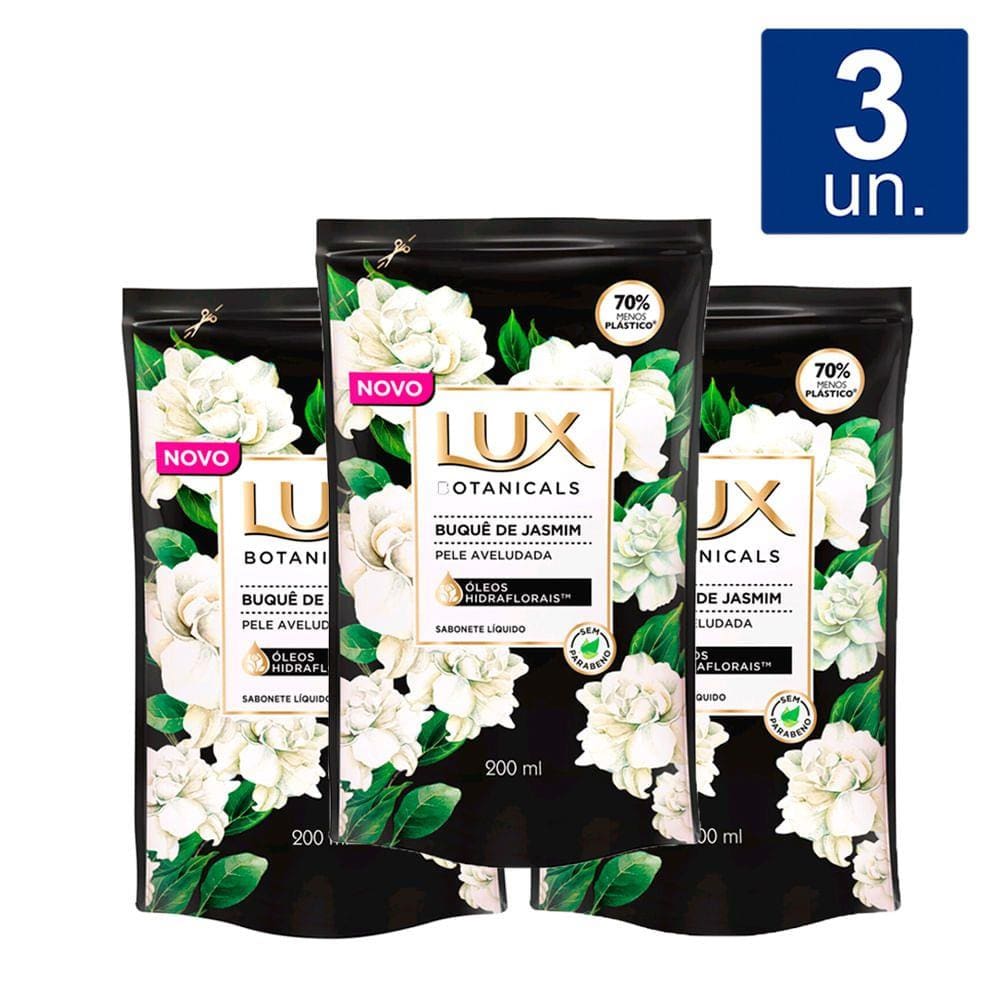 Kit 3X 200ml Sabonete Líquido Lux Botanicals Buquê de Jasmim Refil