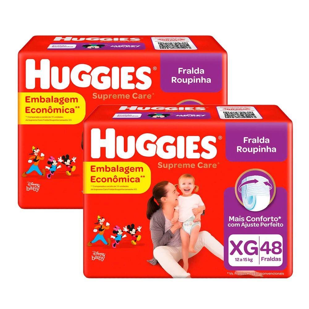 Kit 2X 48 Fraldas Fralda Roupinha Huggies Supreme Care Tamanho XG Pacote Hiper Descartáveis