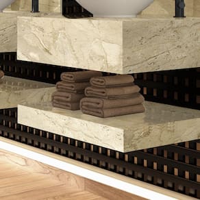 Prateleira em Porcelanato Técnico Polido Para Banheiro 60cm Max Blu Travertino