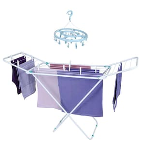 Kit Varal Chão Com Abas 144cm Aço Roupas Dobrável + Mini Varal Redondo Prendedor - Mor