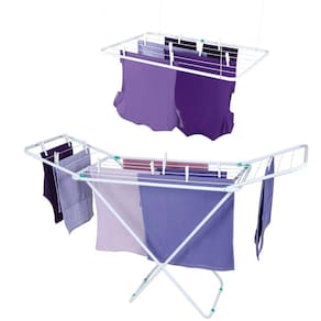 kit Varal De Chão 144cm + Varal Teto Suspenso 90cm Aço Pendurar Roupas - Mor