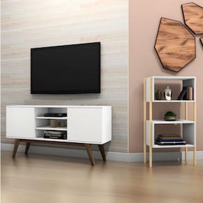Conjunto para Sala de Estar com Rack para TV até 65 Polegadas e Estante Multiuso Estilare Branco