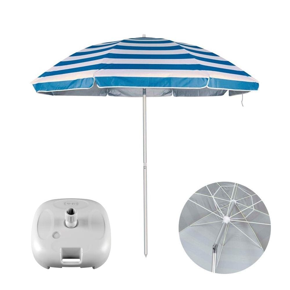 Kit Guarda Sol Alumínio Articulado 2,60 Metros Listrado + Base Plástica Branco - Mor