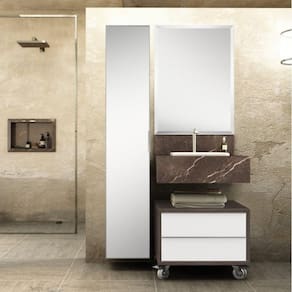 Conjunto Max 60cm para Banheiro com Espelho, Gaveteiro, Bancada com Cuba e Armário Vertical Bumi Trufa