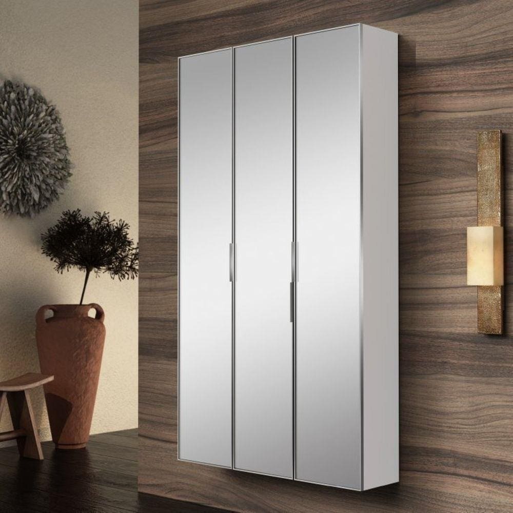 Conjunto para Banheiro Blu com 3 Armários Verticais Brancos com Portas Espelhada Bumi Branco