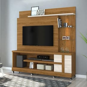 Estante Home para TV até 55 Polegadas 1 Porta Rodizios Alan Madetec Naturale/Off White