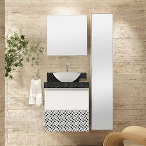 Conjunto para Banheiro com Espelheira, Gabinete, Lavatório, Cuba de Louça e Armário Vertical Bumi Mosaico