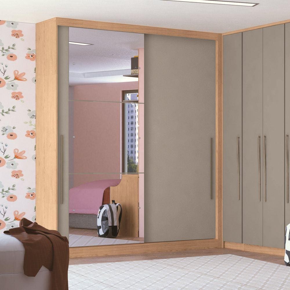 Módulo de Guarda Roupa 2 Portas 2 Gavetas EspelhadoElegance Móveis Castro Angelin/Níquel