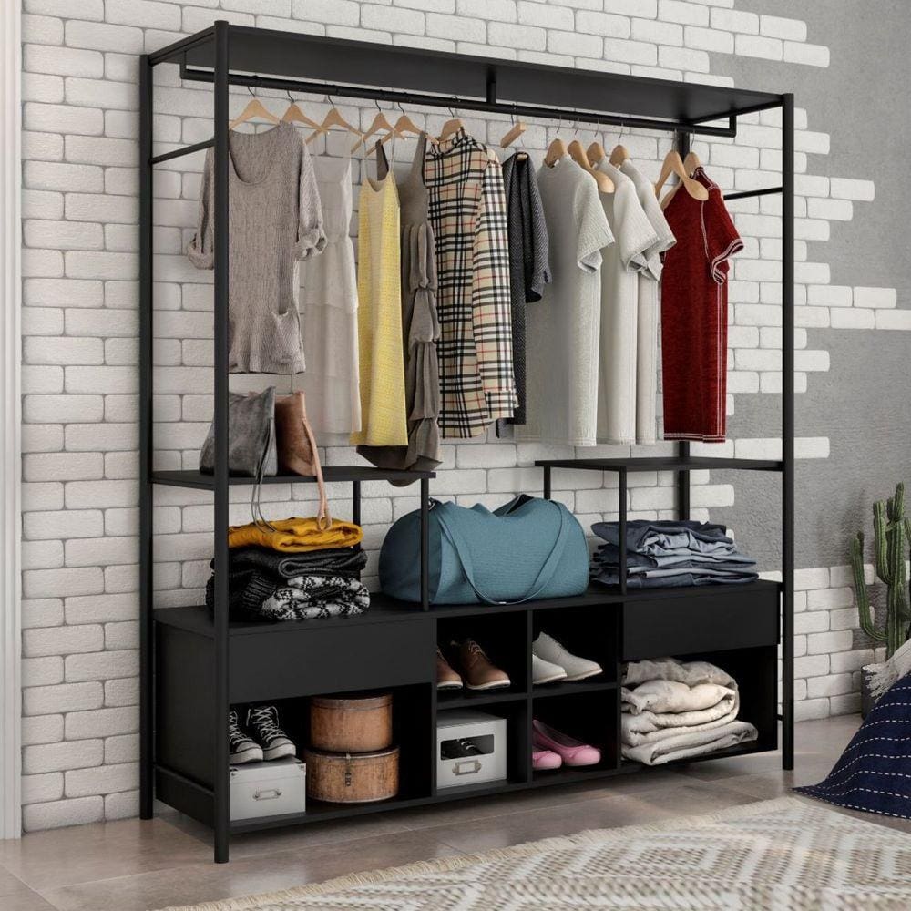 Guarda Roupa Casal Barcelona Artefamol Preto/Preto Fosco