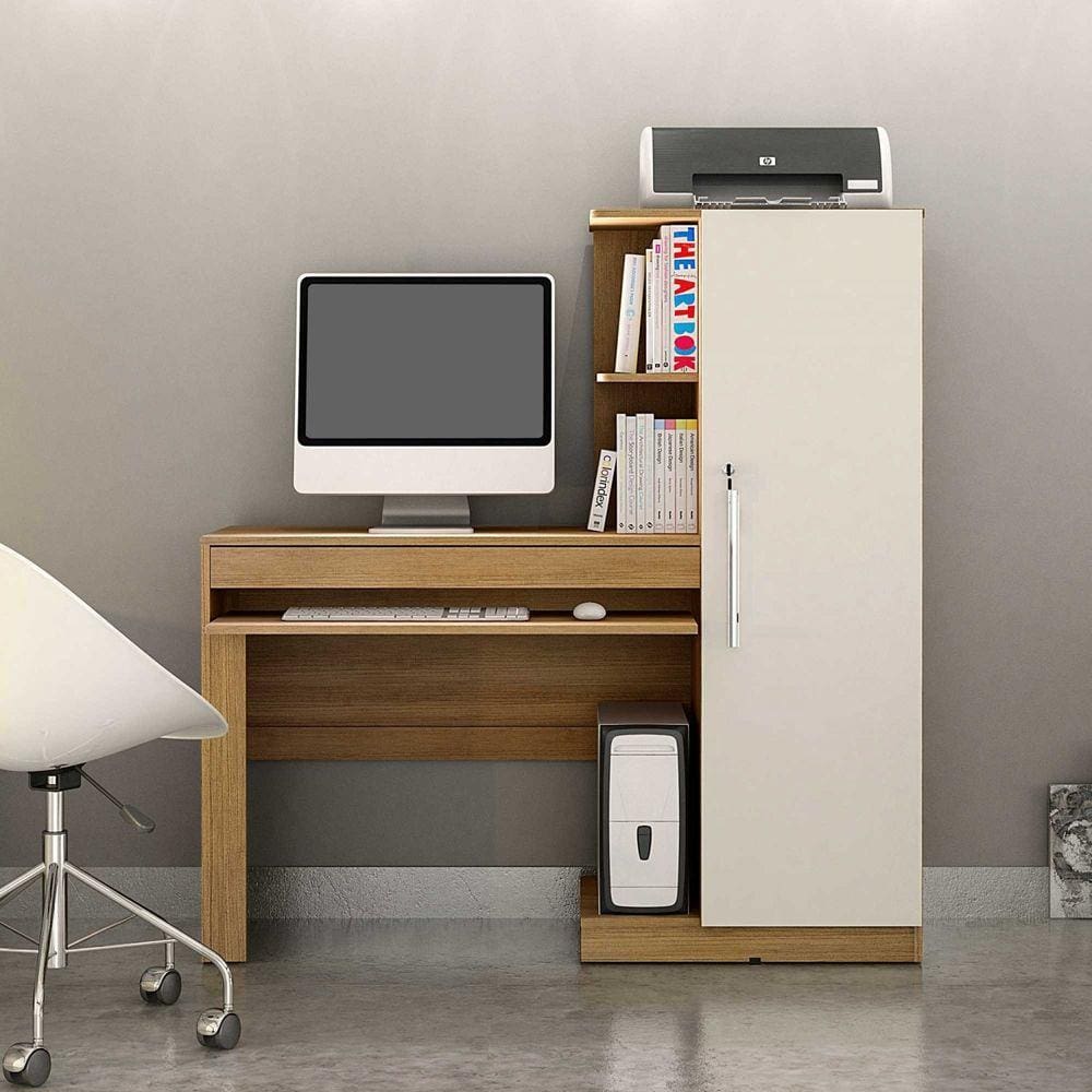 Mesa para Computador com Armário 1 Porta 1 Gaveta Office Valdemóveis Cinamomo/Off White
