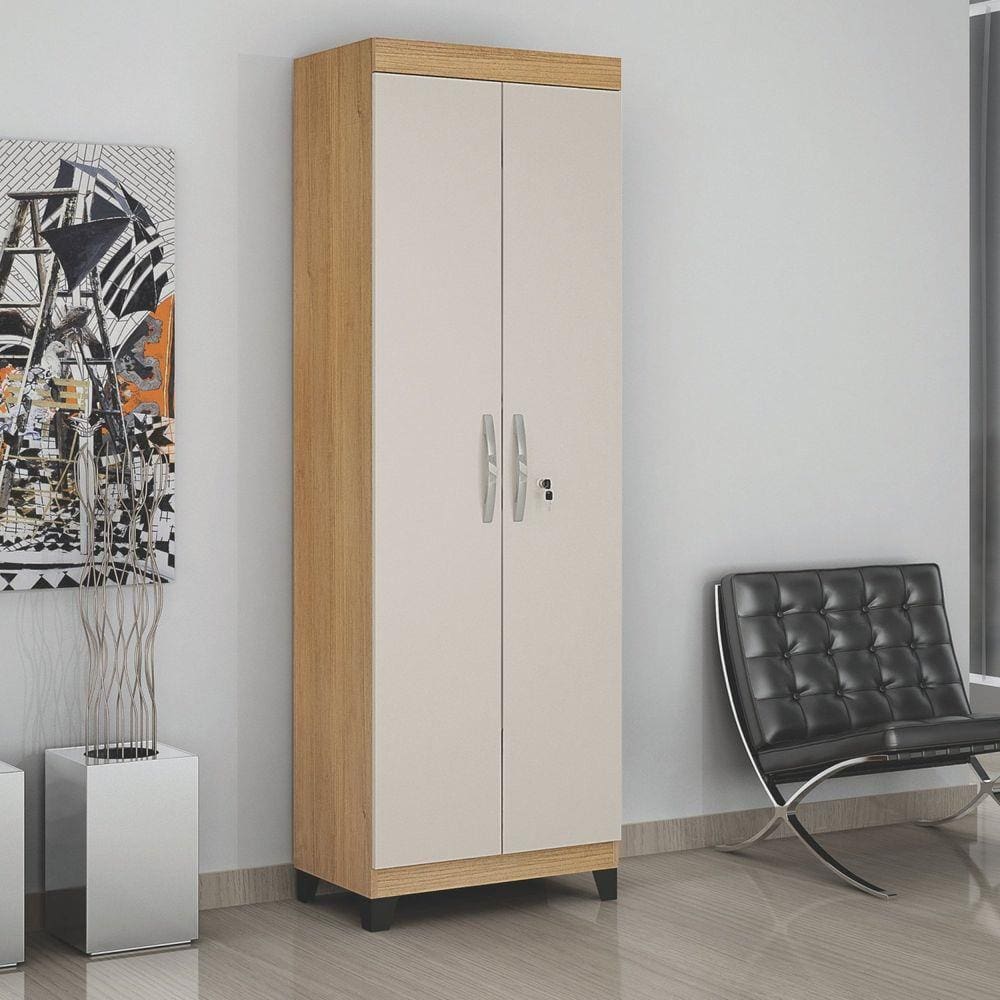 Armário Multiuso 2 Portas com Chave Asteca Valdemóveis Cinamomo/Off White