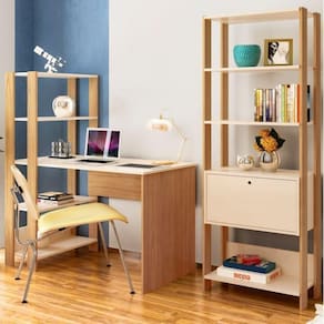 Conjunto Home Office 2 Peças Escrivaninha Match e Estante Artely Off White/Carvalho