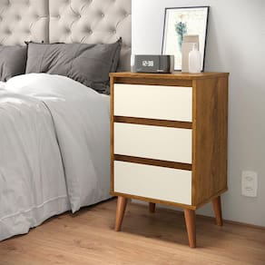Mesa de Cabeceira Quarto Retro Wood 3 Gavetas