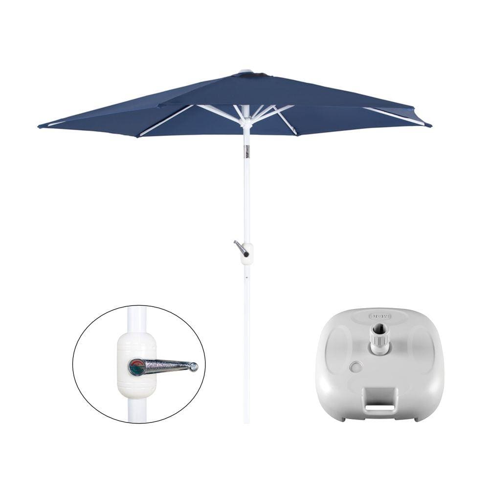 Kit Ombrelone Guarda Sol Aço Manivela 2,4 Metros Azul + Base Plástica Branca - Mor