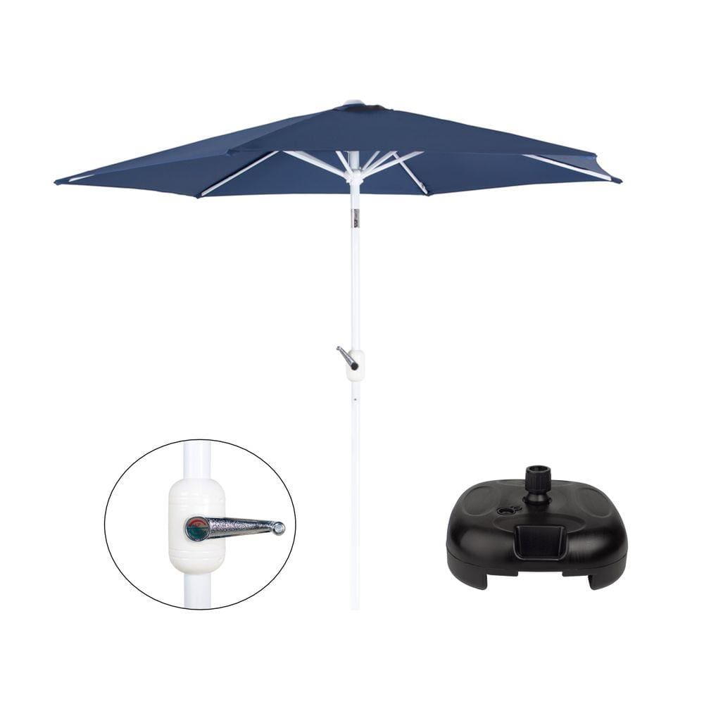 Kit Ombrelone Guarda Sol Aço Manivela 2,4 Metros Azul + Base Plástica Preta - Mor