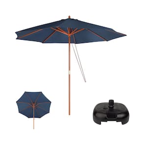 Kit Ombrelone Madeira 3 Metros Guarda Sol Sombreiro Azul + Base Plástica Preto - Mor