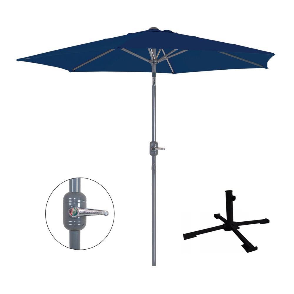 Kit Ombrelone Guarda Sol Alumínio Manivela 2,4 Metros Azul + Base Aço - Mor
