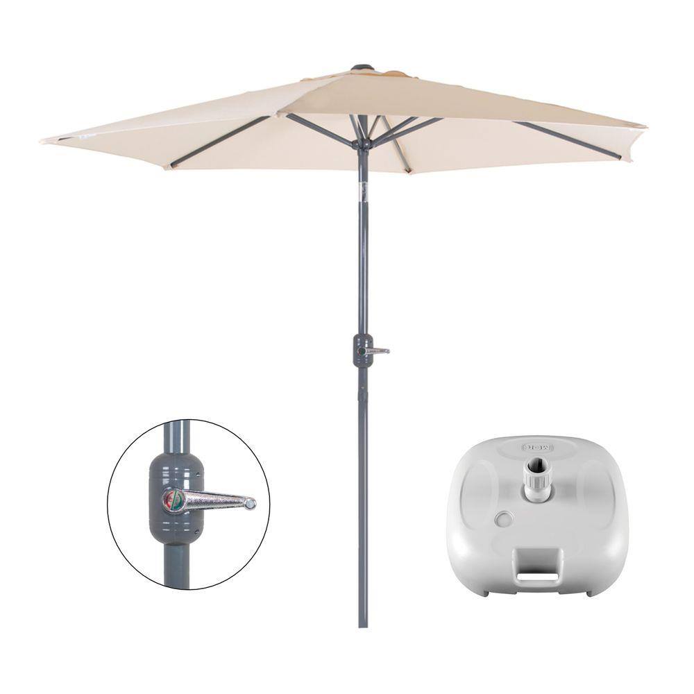 Kit Ombrelone Guarda Sol Alumínio Manivela 2,4 Metros Bege + Base Plástica Branca - Mor